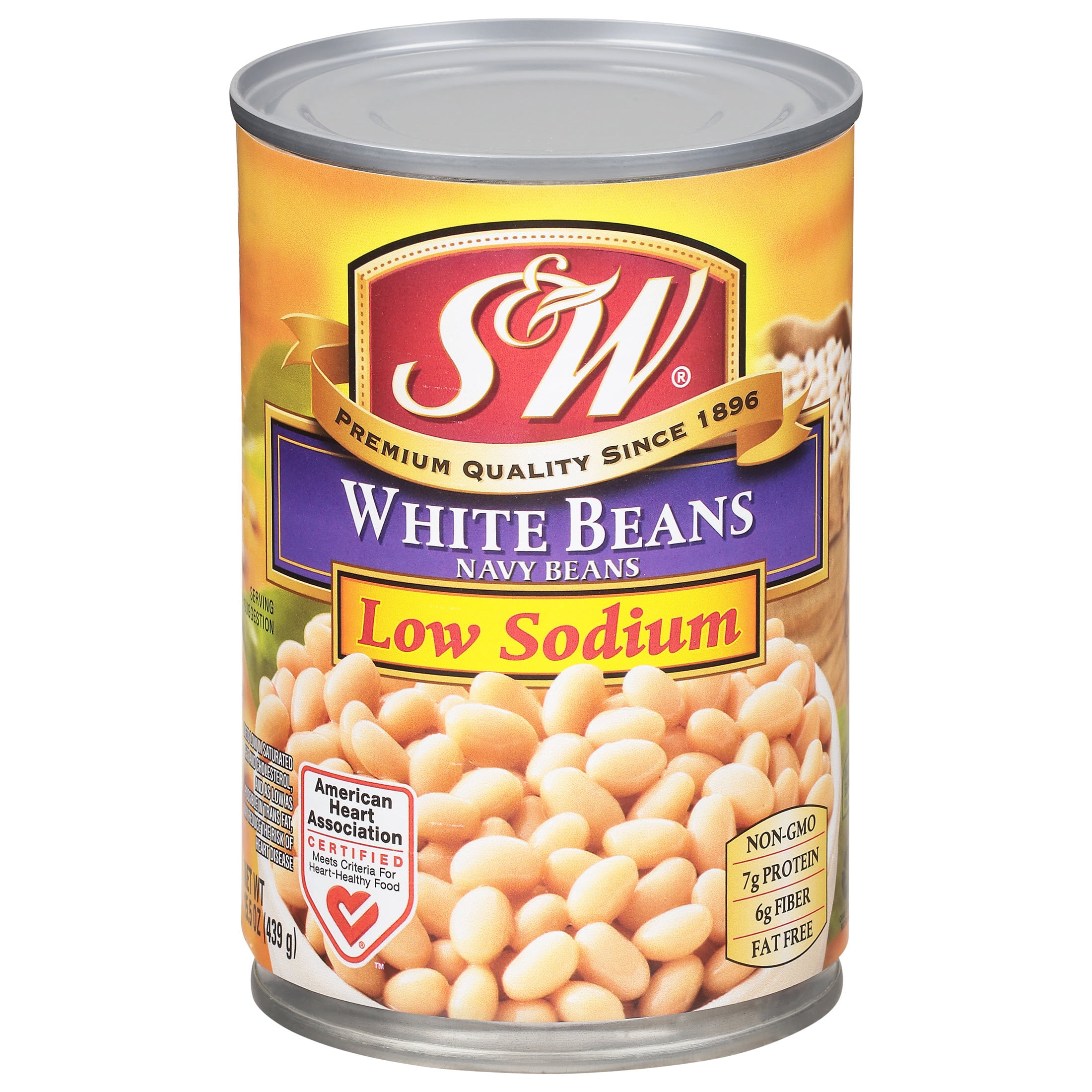 (5 pack) S&W White Beans - Navy Beans - Low Sodium - 15.5 oz. Can