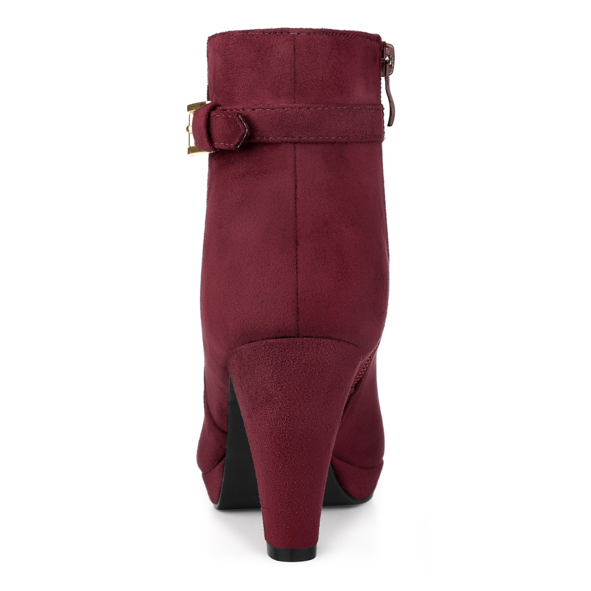 Unique Bargains Women's Platform Side Zipper Chunky Heel Ankle Boots Burgundy 9.5