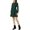 thumbnail image 4 of INSPIRE CHIC Women's Vintage Peter Pan Collar Contrast Half Placket Long Sleeve A-Line Swing Short Dress XL Dark Green, 4 of 5