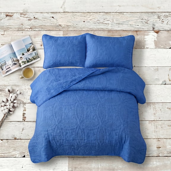 2/3pcs Cool Summer Solid-Color Soundwave Technology Embossed Bedspread Set, 1 Bedspread And 1/2 Pillowcases,Wrinkle Resistant, Fade Resistant, Machine Washable(Dark Blue,Twin)