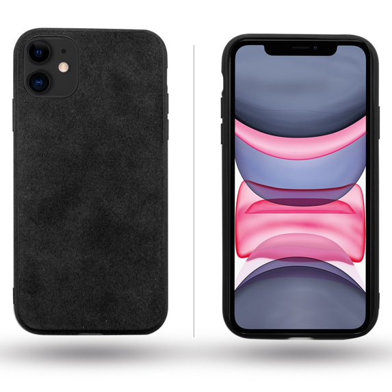 Xotic Tech Luxury Black Super Slim Leather Alcantara Suede Durable Protective Cover Case for Apple iPhone 11