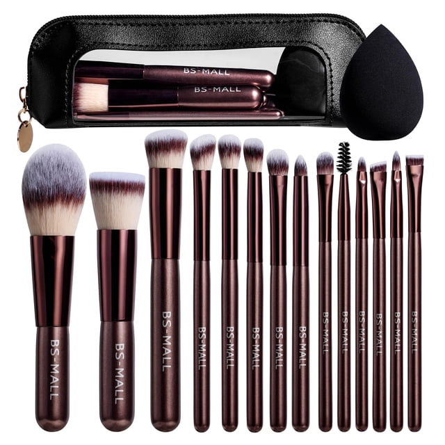 Set de Brochas de Maquillaje BS-MALL 14 Piezas con Esponja y Estuche