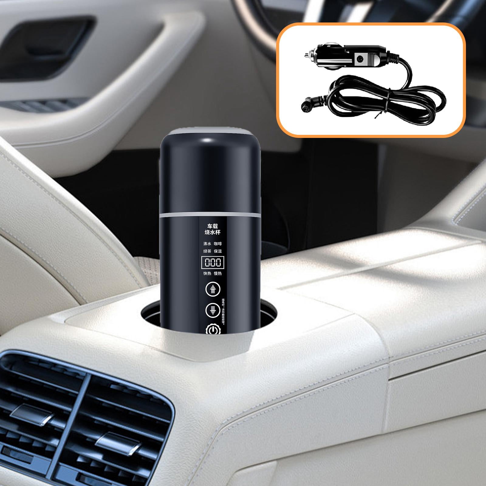 Fiocias 12V 24V Car Kettle Boiler Car Heated Mug Portable Travel Electric Kettle Heating black