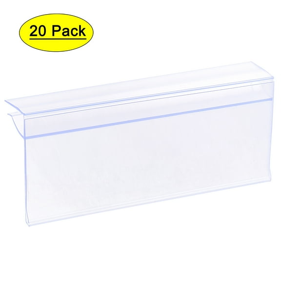 Uxcell 100x42mm Clear Plastic Label Holder Clip for Shelf, 20 Pack