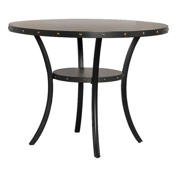 Benjara 48" Round Wood Counter Height Table with Flared Legs- Gray