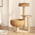 thumbnail image 2 of Haplly & Polly Summer Breathable Woven 35'' Cat Tree with Dual Cozy Baskets, Scratching Posts & Plush Perch, 2 of 9