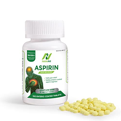 Pure Low Dose Baby Aspirin 81mg for Adults by NobleAid, 100 Count Enteric Coated Aspirin Tablet