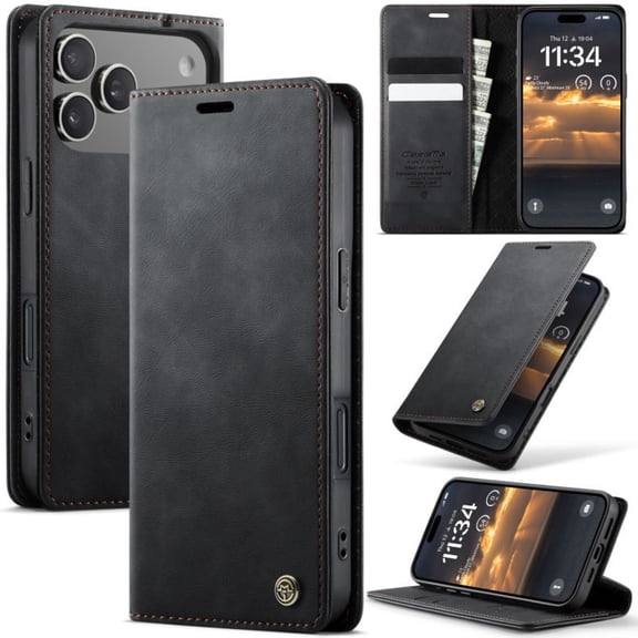 Dteck Magnetic Wallet Case for iPhone 18 Pro Max ,Premium PU Leather Blocking Card Slots Case Kickstand Soft TPU Bumper Full Body Protective Folio Cover,Black