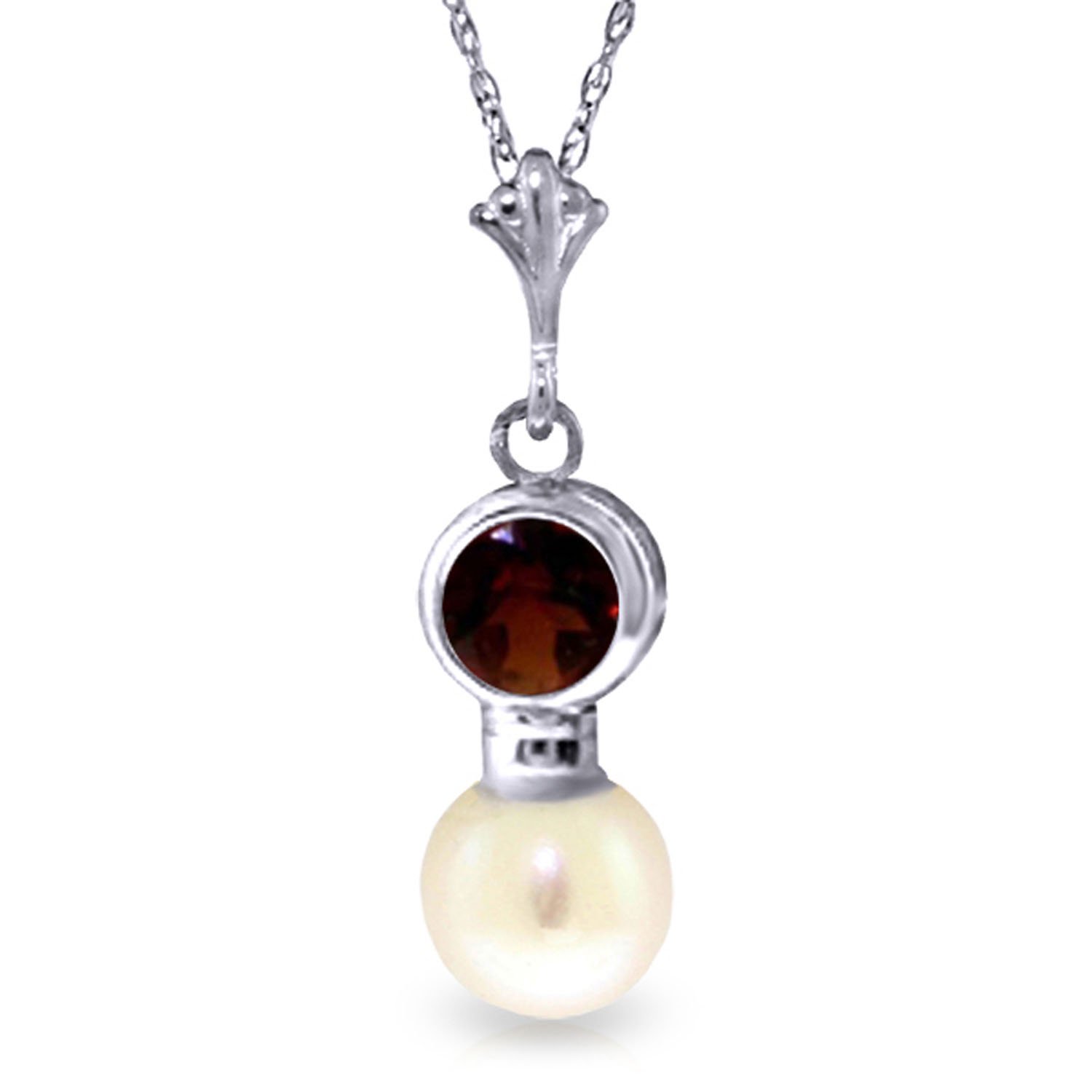 Galaxy Gold 14K Solid Gold Natural Garnet Pendant Necklace for Women - White Gold Fine Jewelry
