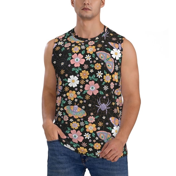 Balery Floral Insects Camisetas sin mangas para hombre, absorbe la humedad y protege contra el mal olor.-XX-Large