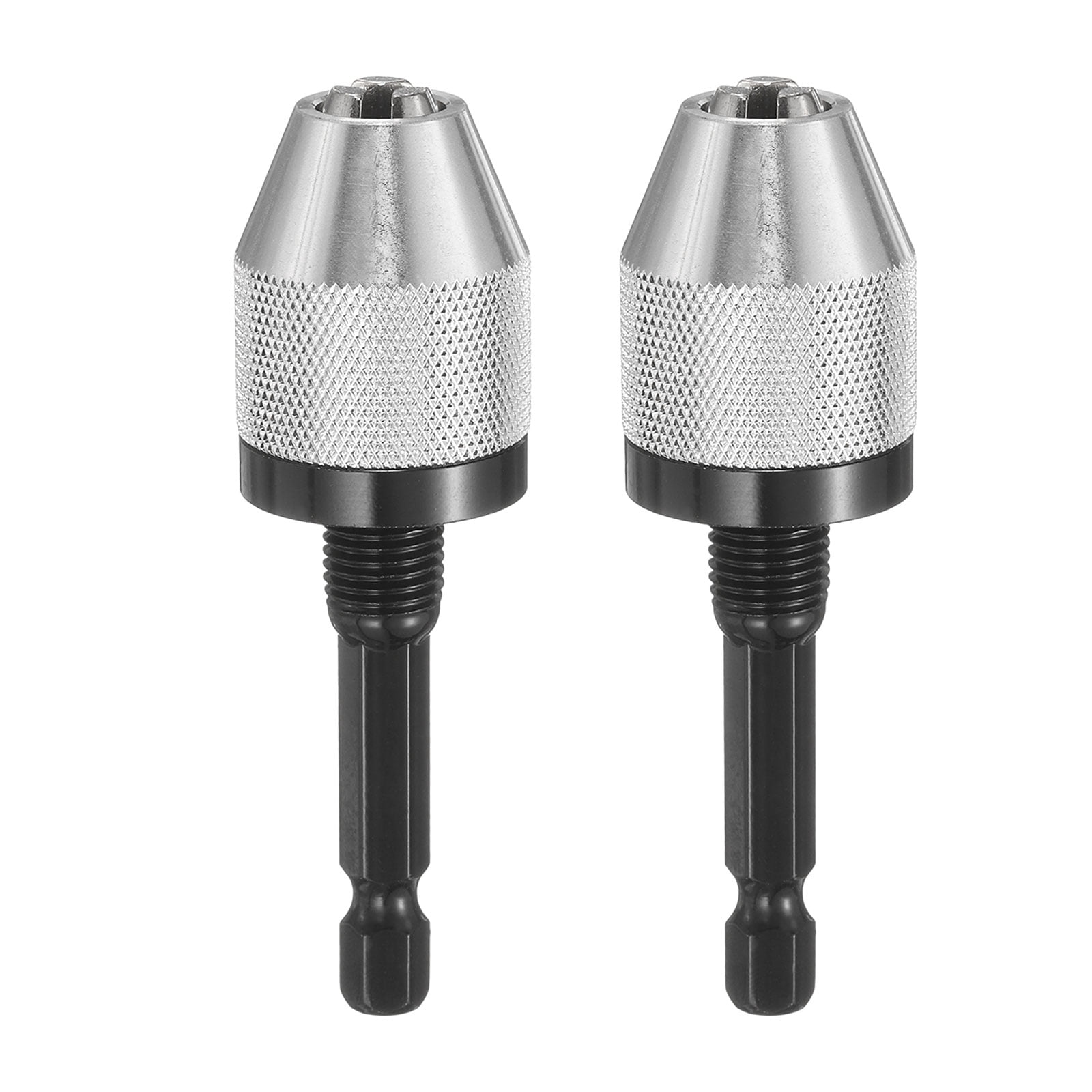 2pcs Keyless Drill Chuck 1/4" Hex Shank Chuck Conversion Adapter 0.012"-0.26" Quick Change for Round-Shank Cordless Screwdrivers Drills Power DIY Tools, Silver