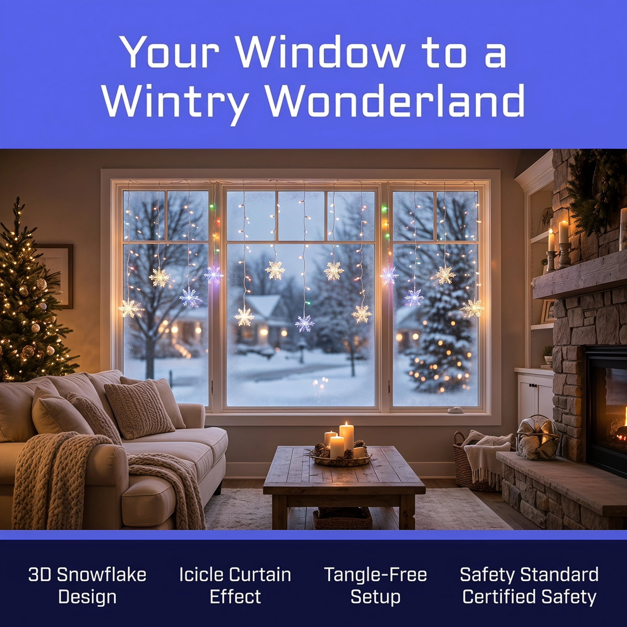 Unique Bargains 3D Snowflake Decor Lights for Indoor 3.5 ft Colorful US Plug In Powers