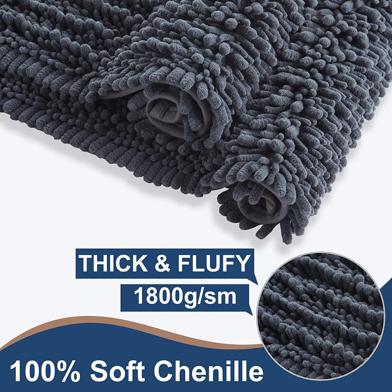 Soft Plush Microfiber Bathroom Rugs, Absorbent Bath Rugs Non Skid Machine Wash Dry Bath Mats for Tub,Shower and Bath Room Floor Mats (20x32inches, Charcoal Grey)