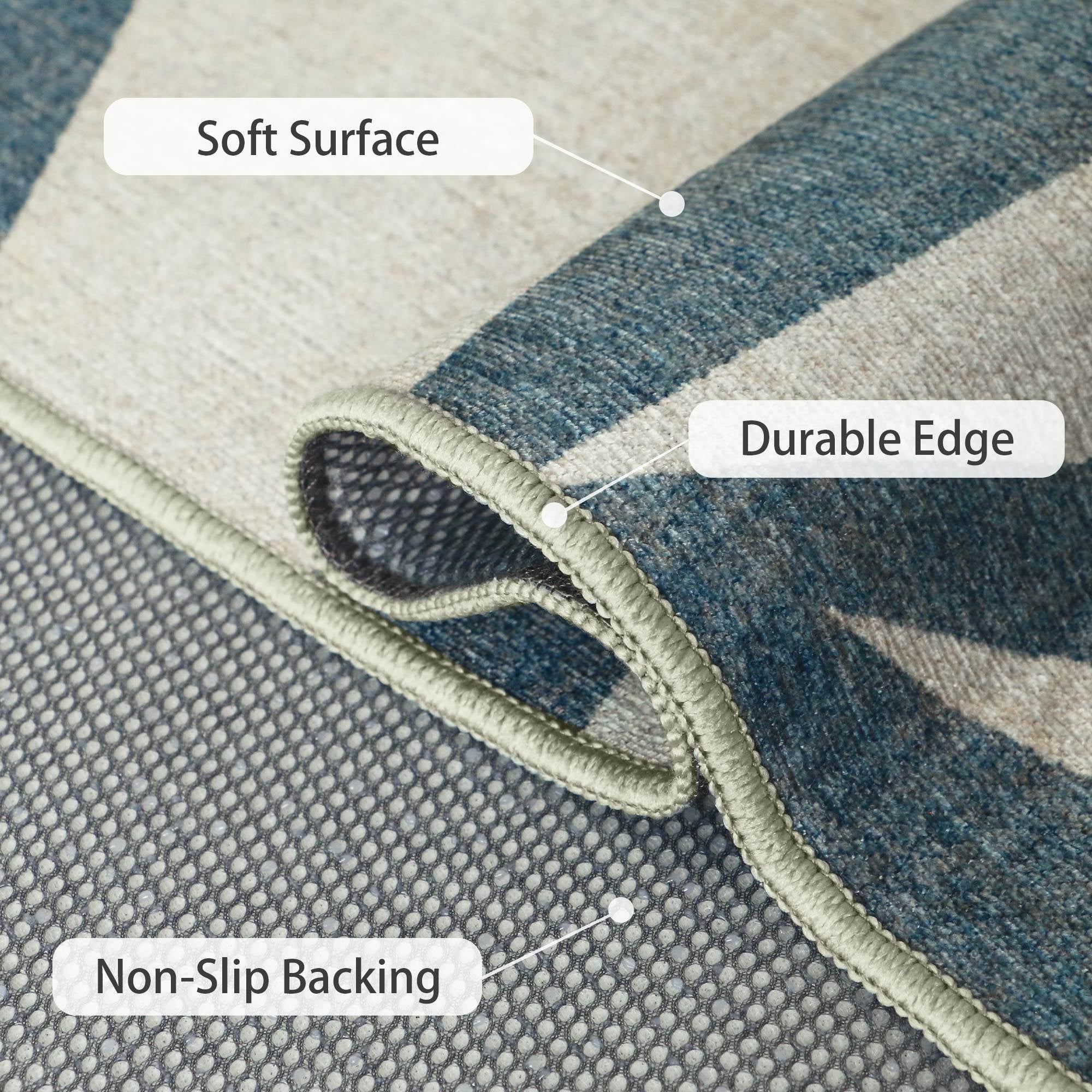 DEORAB Outdoor Rug 5'X8' Chenille Patio Carpet Three-Layer Material Imitation Silicone Spot Molding Camping Outside RV Mat,Blue&Grey