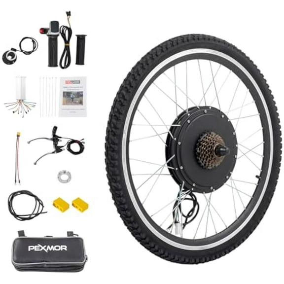 PEXMOR Electric Bike Conversion Kit, 48V 1000W/1500W 26" E-Bike Hub Motor Wheel Kit, Upgrade 3 Mode Controller w/PAS/Twist Throttle with Battery Indicator Ebike Bicycle Wheel Kit