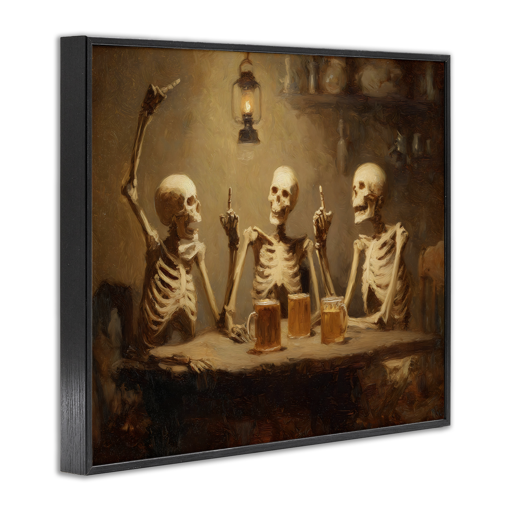 Skeletons Drinking at Tavern Black Framed Giclee Art, design by Arlington Prints