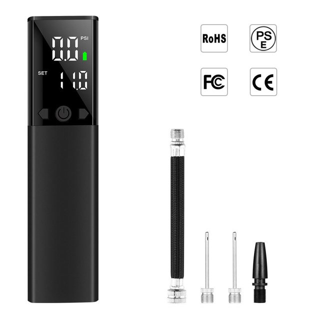 1 bomba de aire eléctrica inteligente, inflado rápido portátil con manómetro preciso y pantalla LCD digital para fútbol, baloncesto, voleibol, rugby (2 agujas y 1 boquilla)