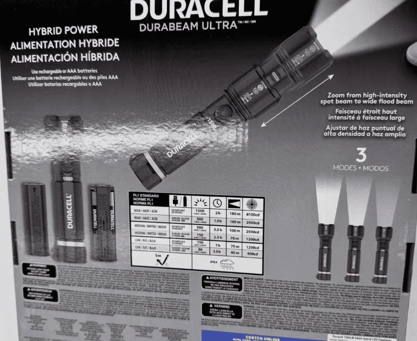 Duracell Durabeam Ultra Hybrid LED Flashlights Set of 4 – 1500 Lumens, Rechargeable USB-C & AAA Battery Options, Weather-Resistant Aluminum – Black