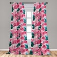 thumbnail image 4 of Ambesonne Roses Curtains, Avant Garde Roses Blooming, Pair of 28"x95", Magenta Forest Green Rose, 4 of 5