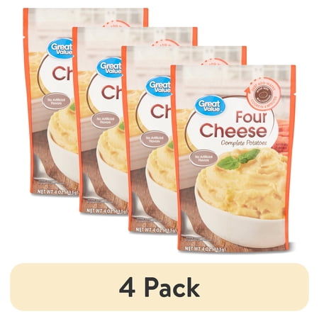(4 pack) Great Value Four Cheese Complete Potatoes, 4 oz