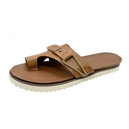 

Women s Slippers Personalized Open Toe Sandals Summer Casual Flat Shoes 37 Dark Brown