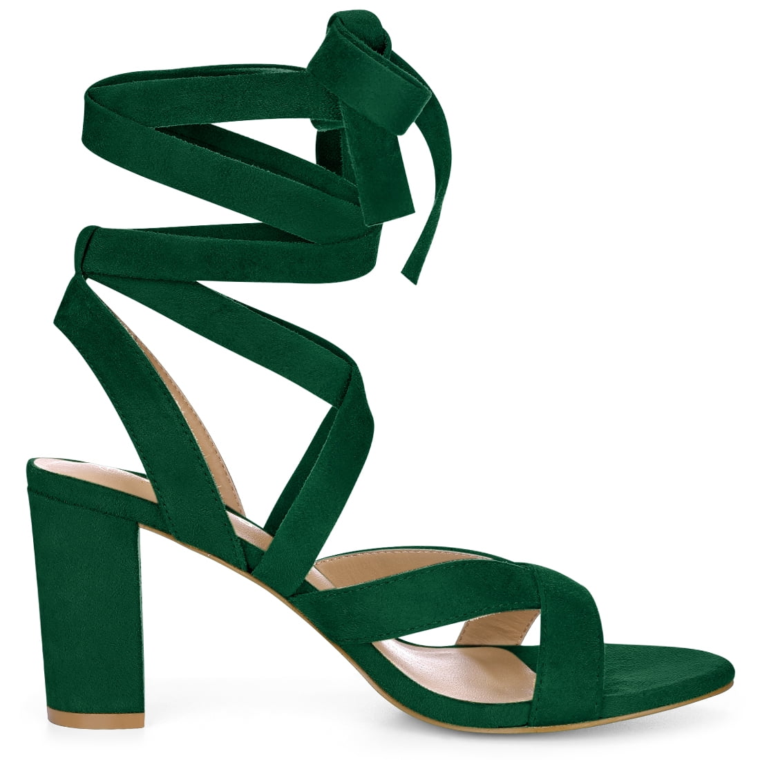DARING DIVA Women's Open Toe Crisscross Lace Up Chunky Heel Sandals Green 8.5