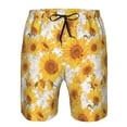 thumbnail image 3 of Balery White Marble Pattern Sunflower Traje de Baño Estilo Hawaiano para Hombre, Shorts de Secado Rápido con Bolsillos-Large, 3 of 6