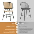 thumbnail image 6 of ANMINY Rattan Swivel Bar Stools Set of 3, 26" Counter Height with Rattan Back and Metal Legs, Mid-Century Modern Armless Faux Leather Barstools Seat, Upholstered Counter Stools for Kitchen Island, 6 of 12