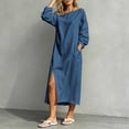 thumbnail image 4 of Guieoi Shift Dresses for Women 2026 Fall Off-Shoulder Long-Sleeve Slit Dress with Pockets Loose-Fit Maxi Casual Dress Blue XS, 4 of 5