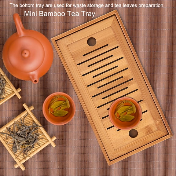 Riousery Bamboo Mini Tea Serving Tray, Chinese Gongfu Tea Plate for Home Office Table, 10.6 inches / 26.9 cm