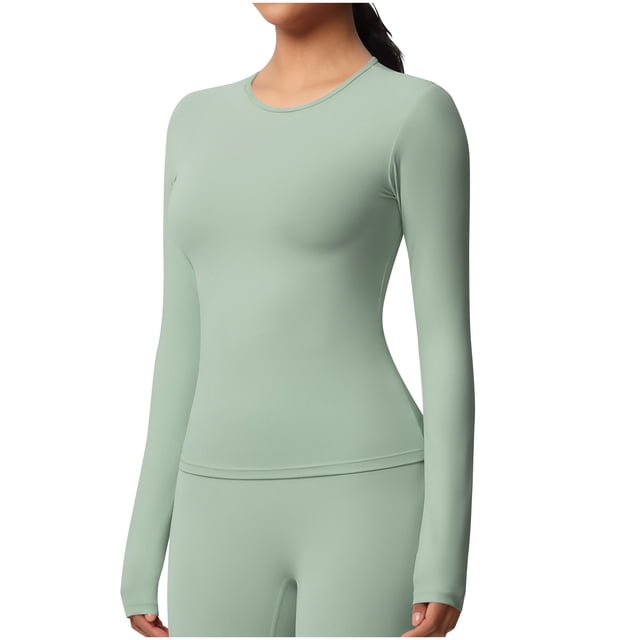 Mujeres de Manga Larga Tops Casual Ejercicio Capa Base para Correr Al Aire Libre, Transpirable Slim Fit Yoga Top con Agujeros Del Pulgar para Actividades de Fitness