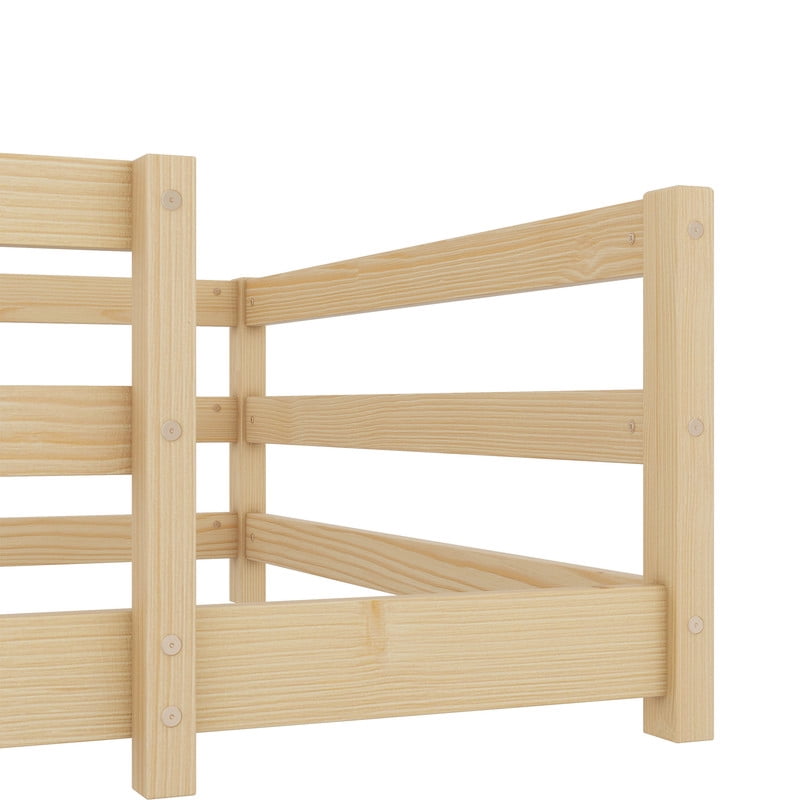 Mirightone Wood Twin Montessori Bed, Twin Bed Frame with Rails, Kids Floor Bed Twin – Natural