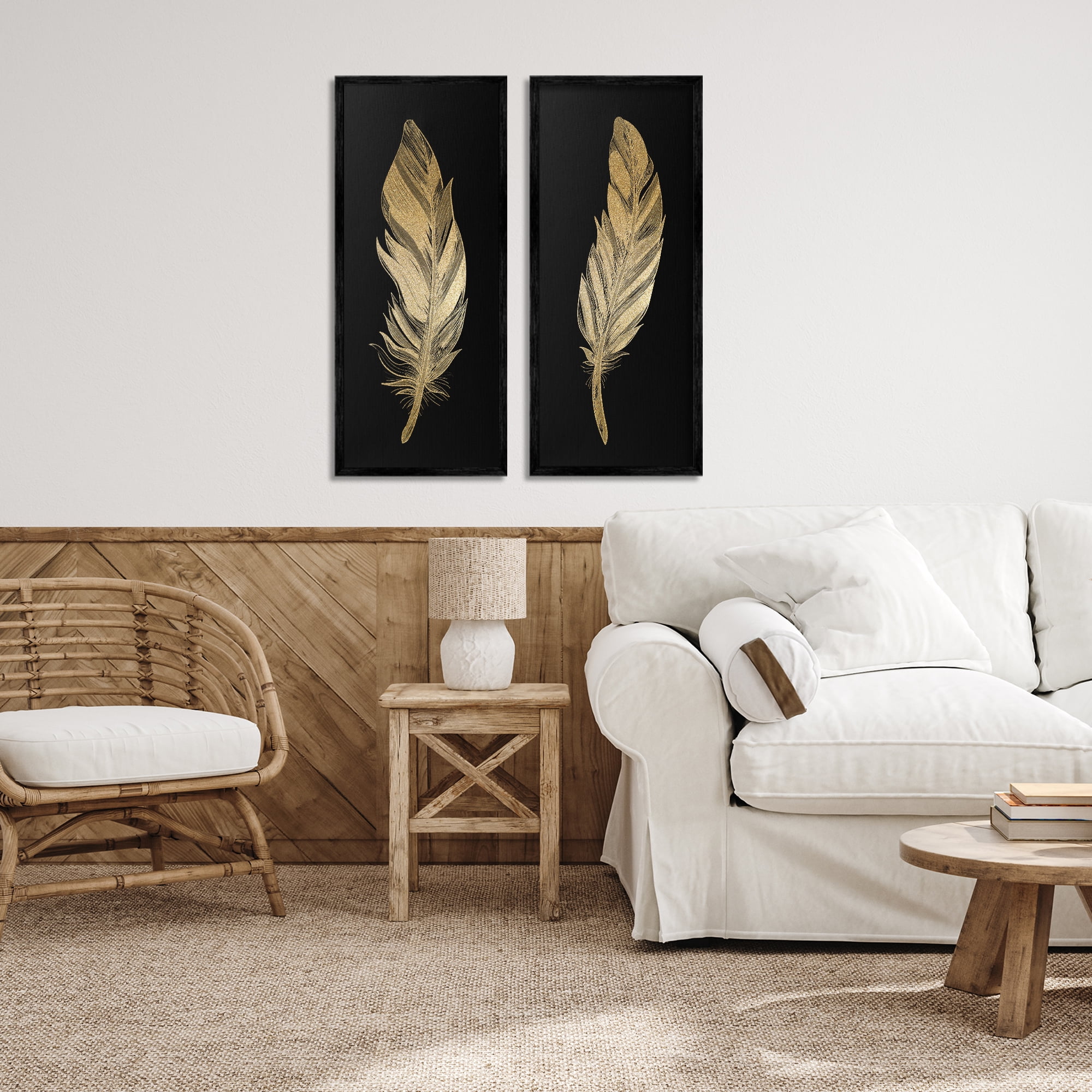 Glam Detailed Feather 2 Piece Black Framed Giclee Art Set, design by Kim Allen