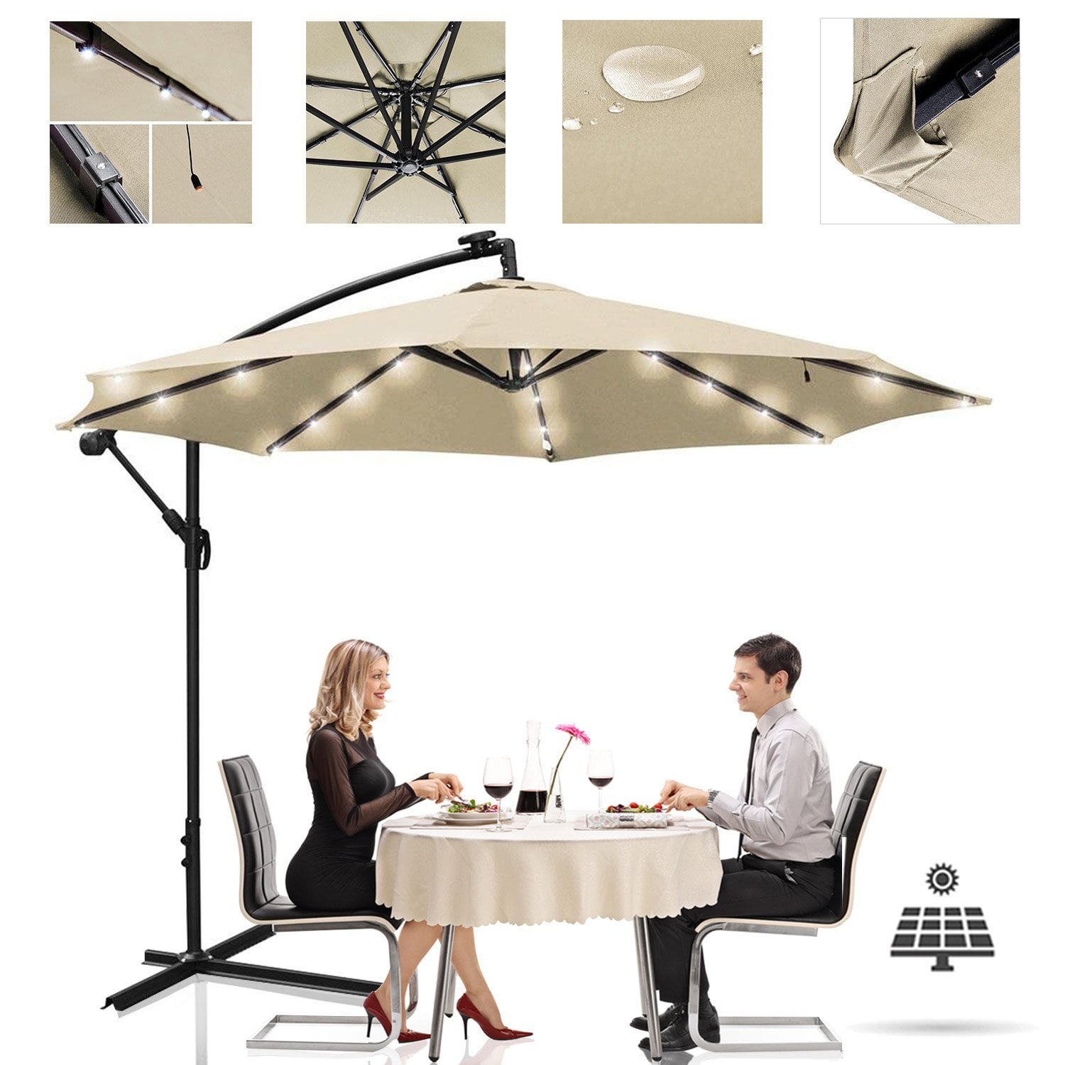 Koval Inc 10 Ft Cantilever Offset Patio Umbrella Crank Lift With Lights Stand 10 Ft Tan Walmart Com Walmart Com