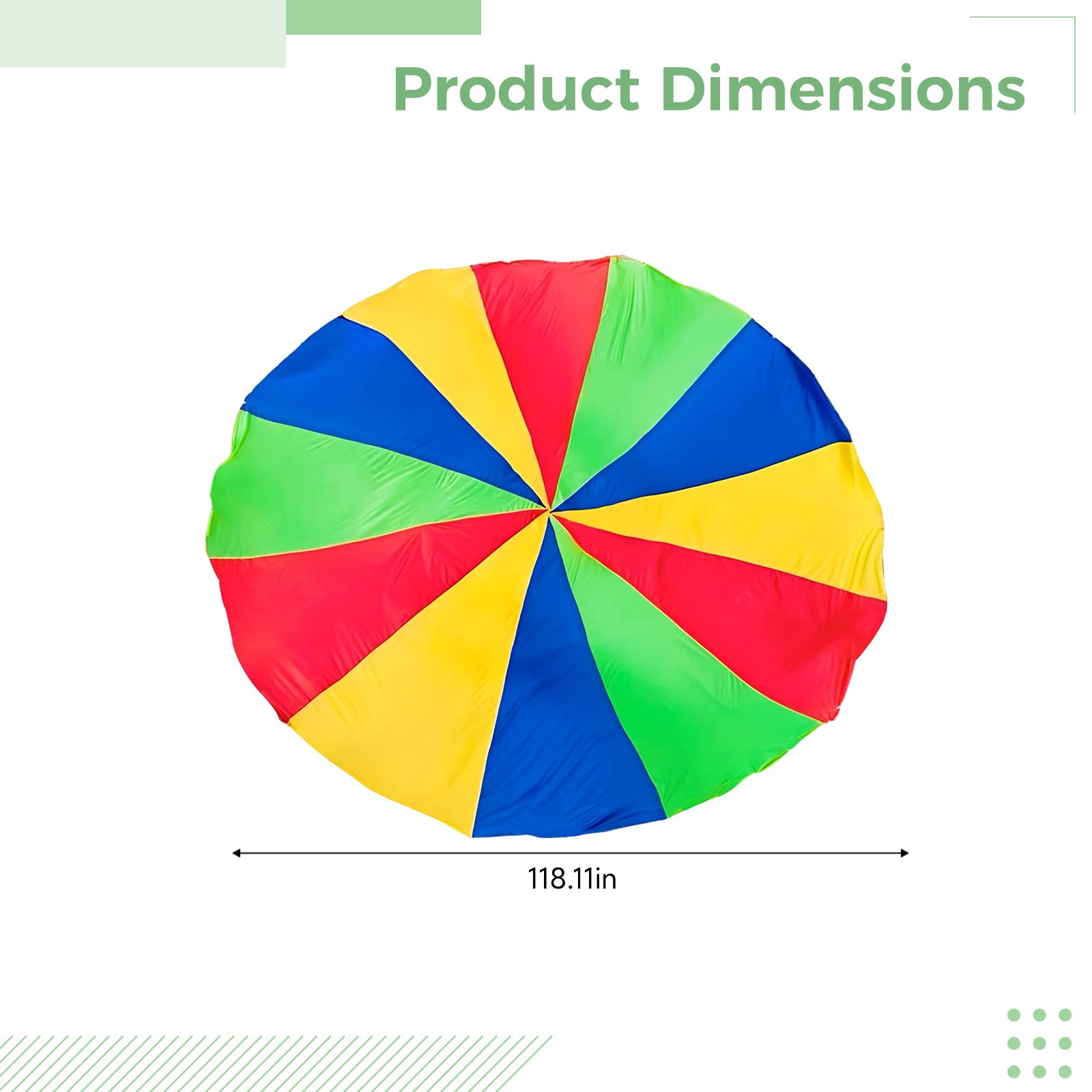 Rainbow Play Parachute, 9.8 ft Durable Polyester Group Activity for Cooperative Games, No Center Hole Safe Design