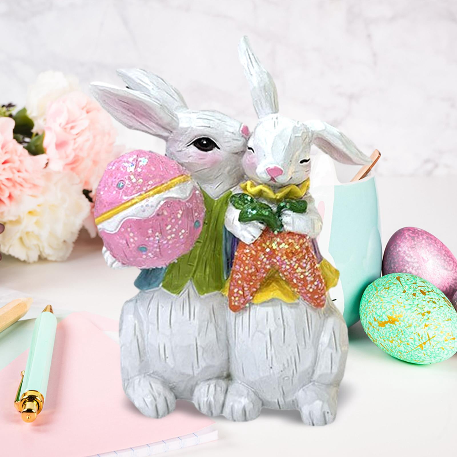 TISHITA Easter Resin Figure Cute Easter Decor Animal Sculpture for Garden Desk Table