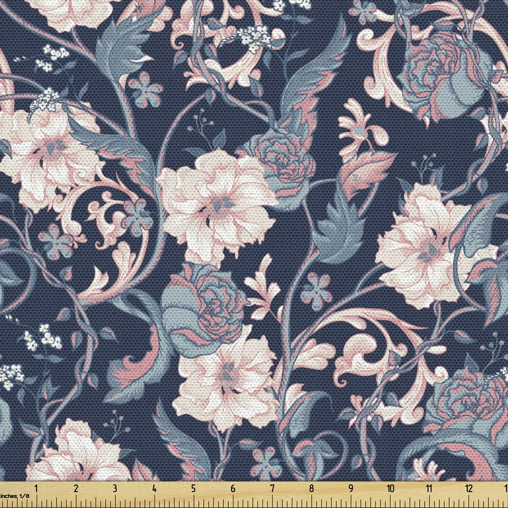 Victorian Fabric by the Yard Vintage Romantic Rose and Magnolia Bouquet ...