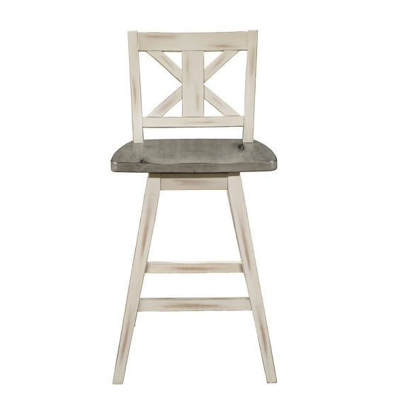 Miekor Furniture Counter Height Chairs Set of 2, White Gray 360-degree Swivel Chair Solid Rubberwood Kitchen Dining Furniture, X-Back 4908