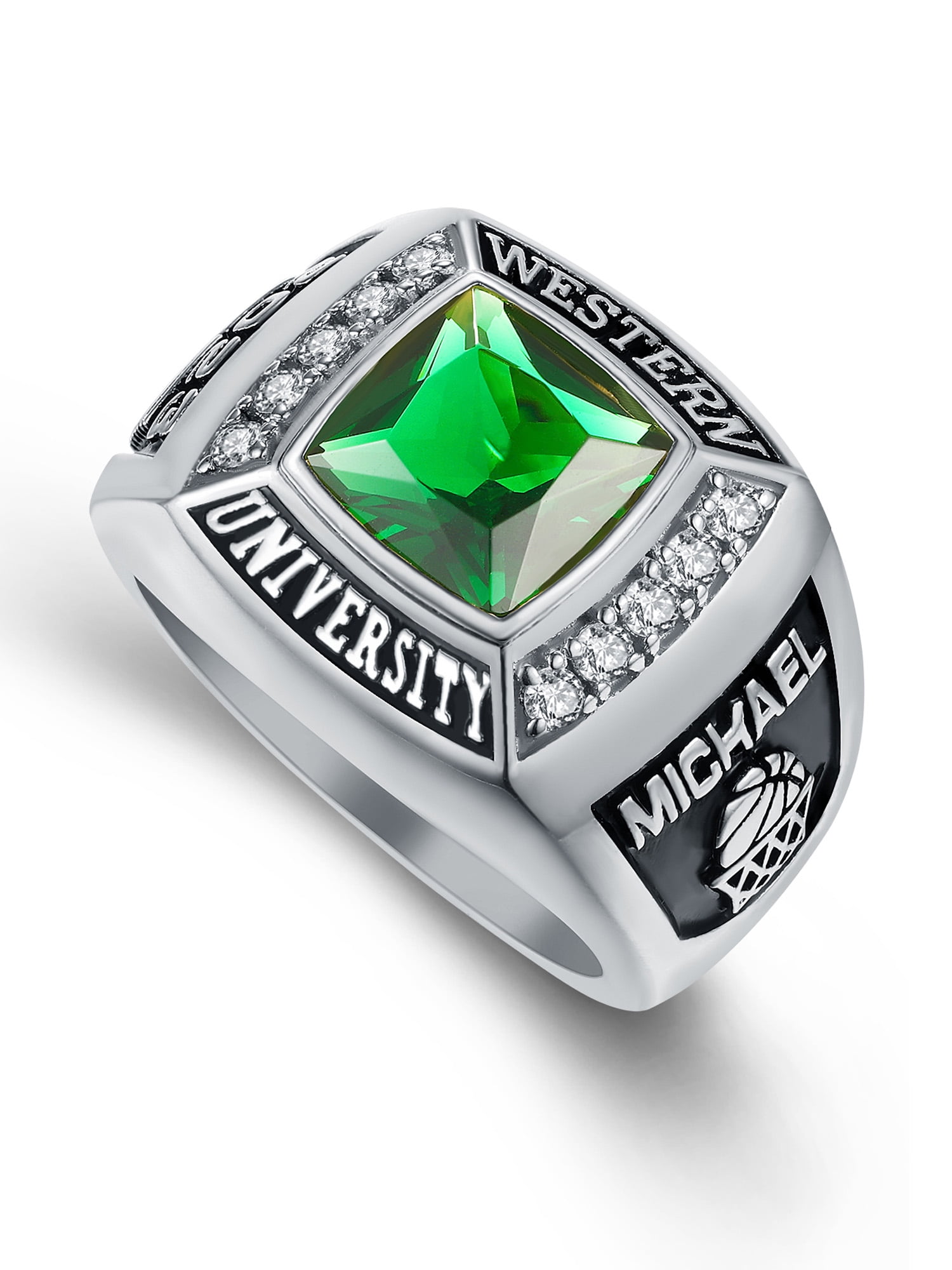 Mementos PJM Customized Men's Class Rings 10kt White Gold for High School or College-Deluxe