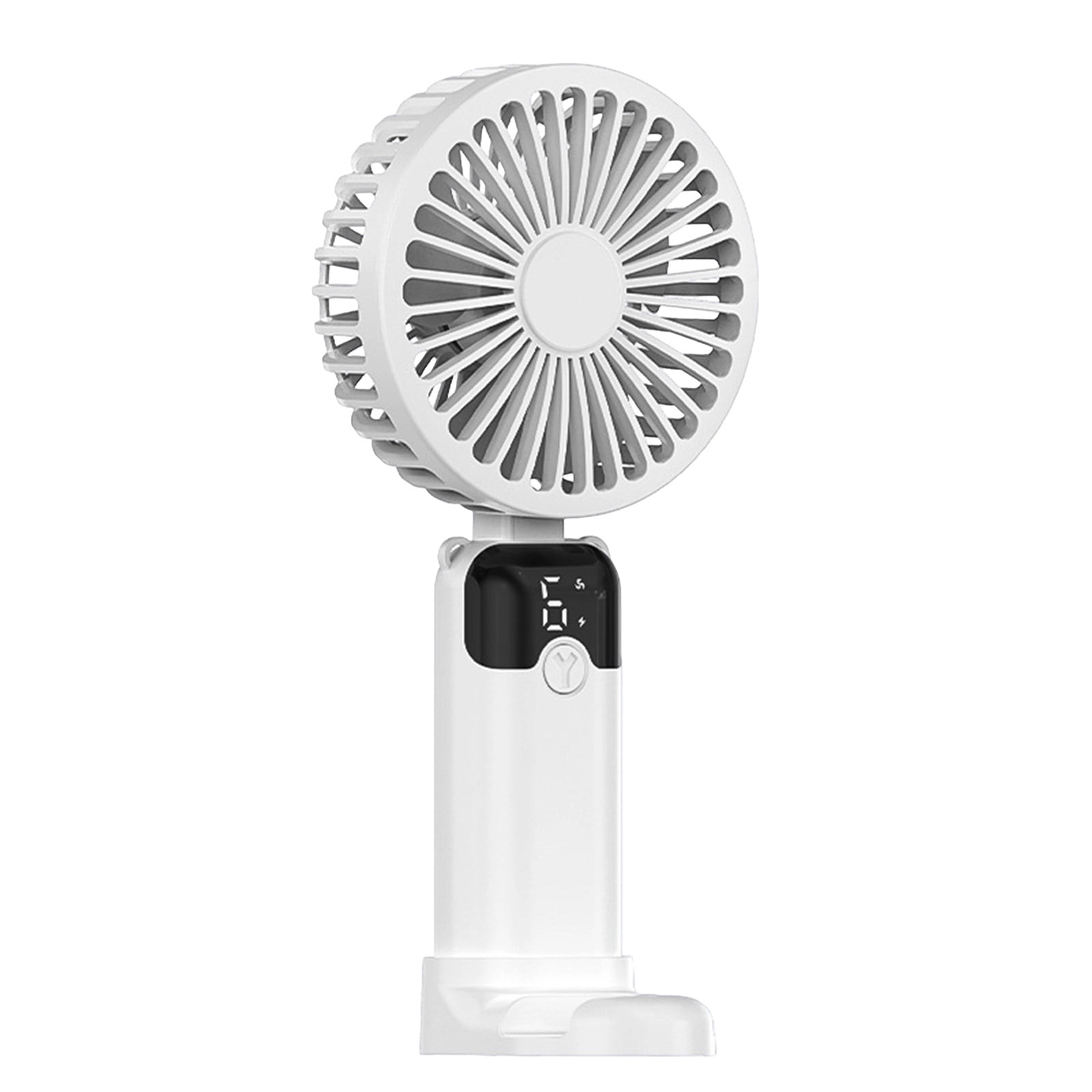 OCCOA Handheld Fan Rechargeable Portable Mini 6 Speeds, LED Display Small Desktop Fan for Home Office Travel, Folding USB Cooling Fan, White