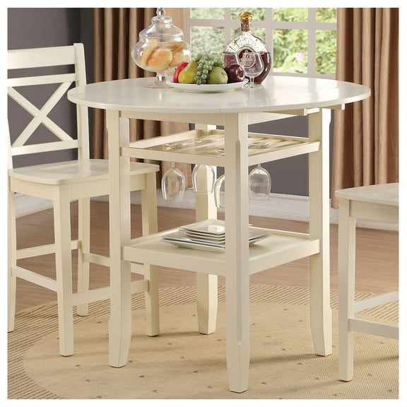 Cream 2-Shelf Counter Height Table Cream Seats 4 Dining Room Round Solid Wood MDF