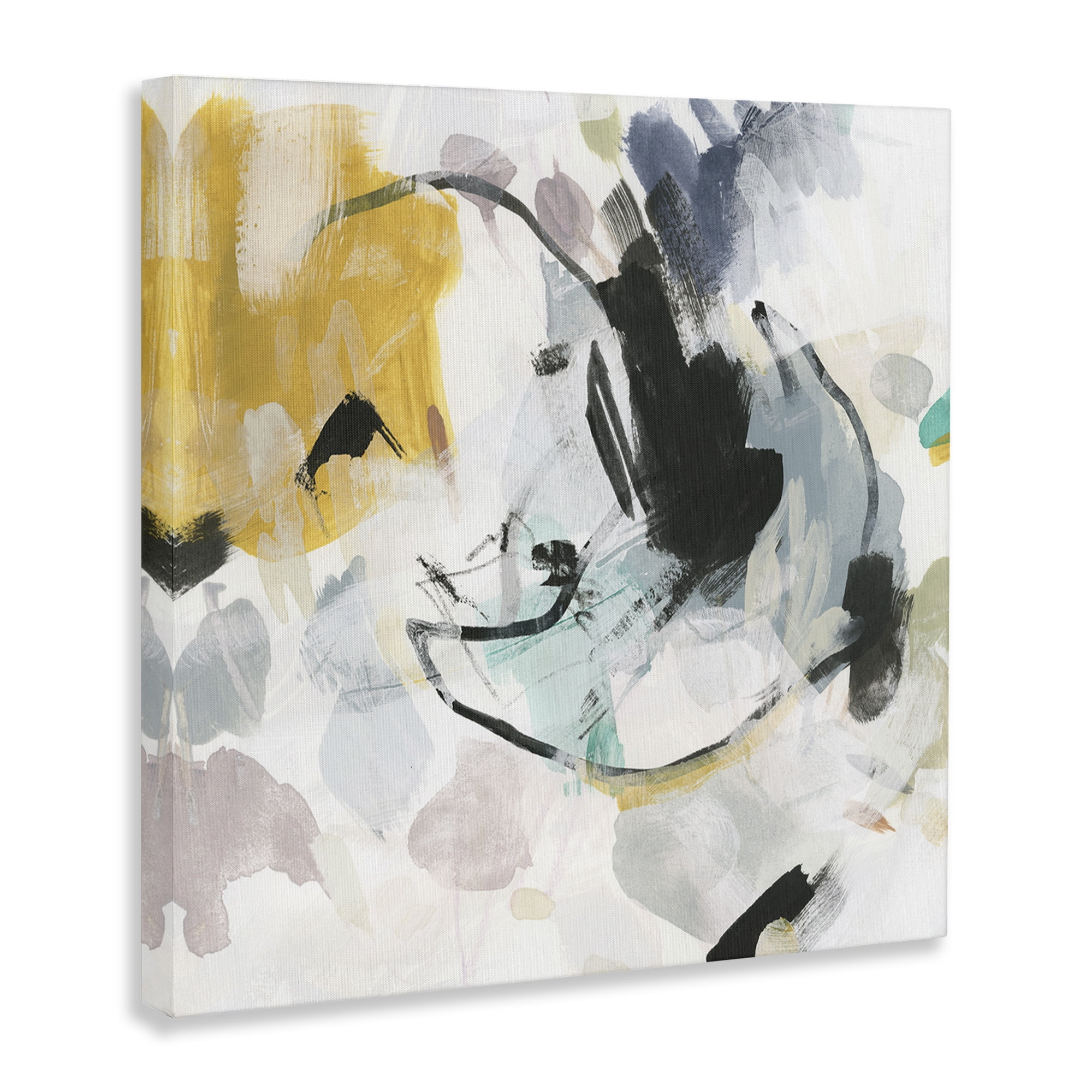 Stupell Industries Yellow & Neutral Abstraction Abstract Painting Gallery Wrapped Canvas Art Print Wall Art, 17 x 17