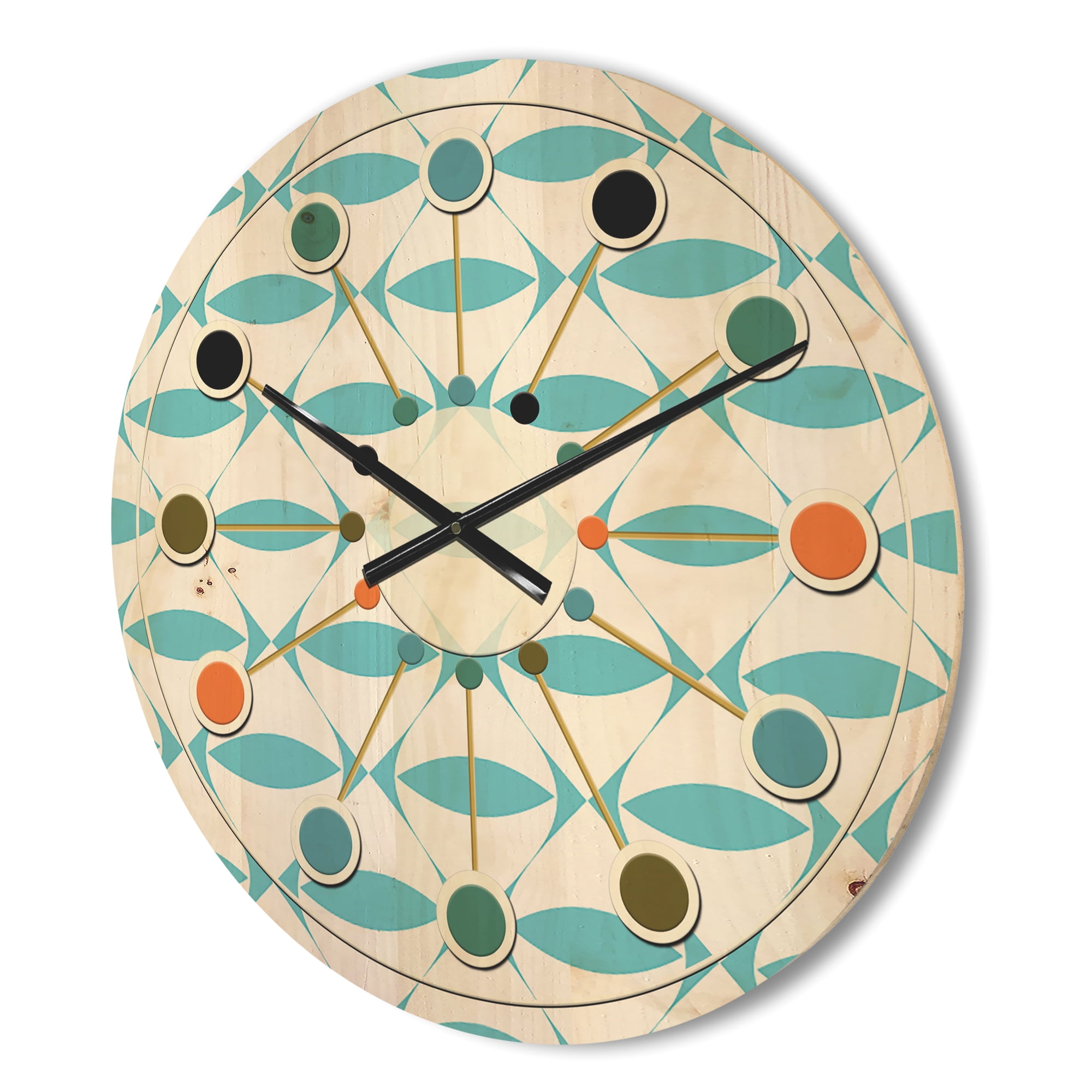 Designart 'Abstract Retro Geometrical Design Pattern VII' Mid-Century Modern Wood Wall Clock