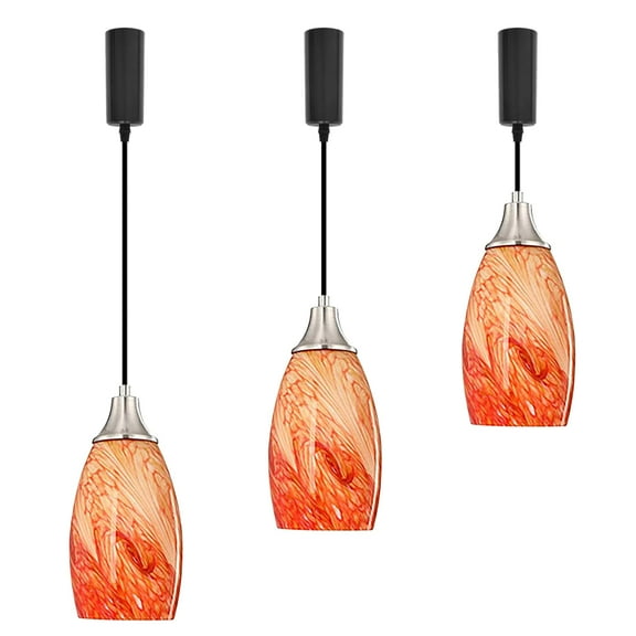 Kiven H-Type track lighting pendants Adjustable Height,Modern h track pendant lights with Orange Glass Lampsade,Decorative Track Lighting Fixture for Kitchen Island Hallway, 3-Light