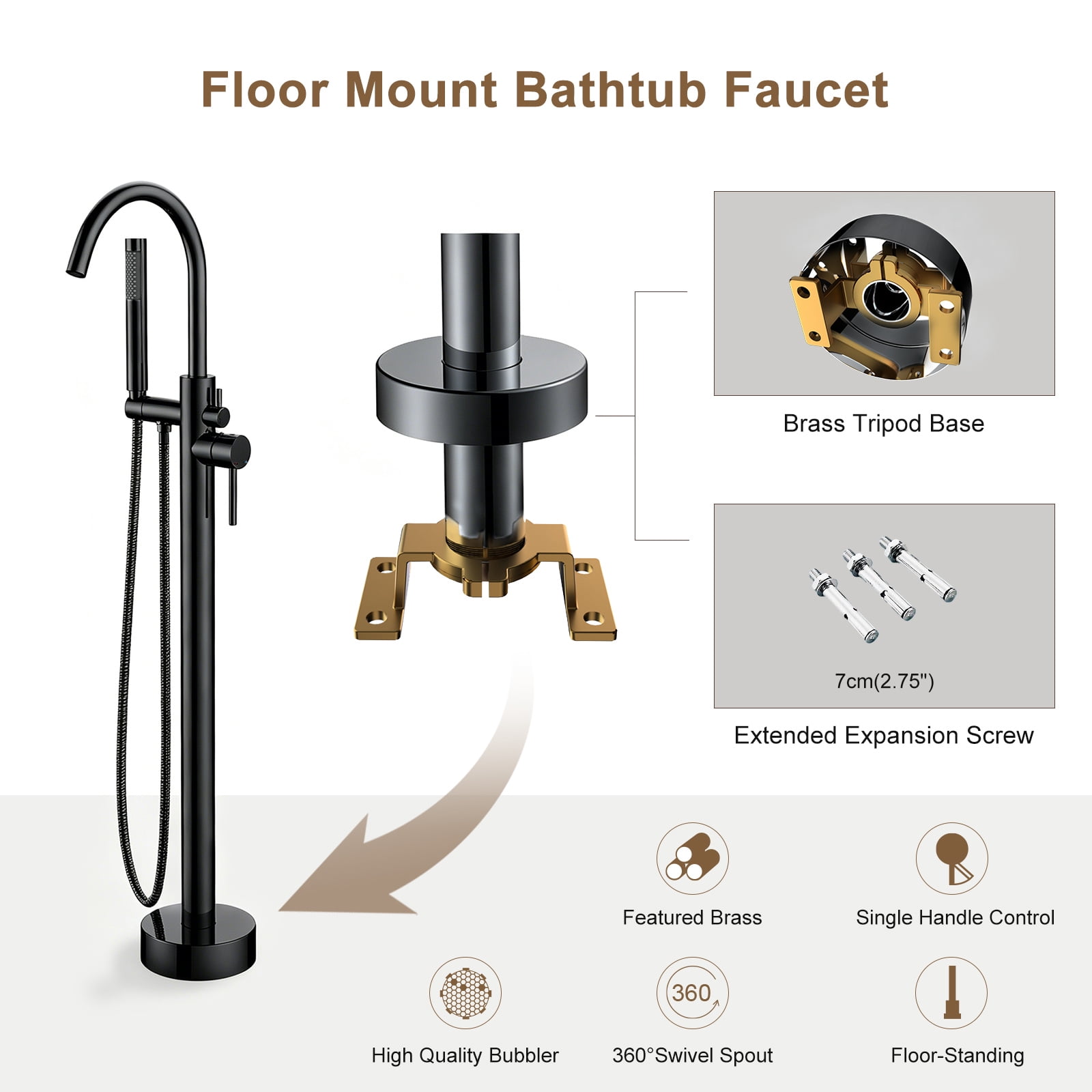 Giving Tree Brass Matte Black Freestanding Tub Faucet
