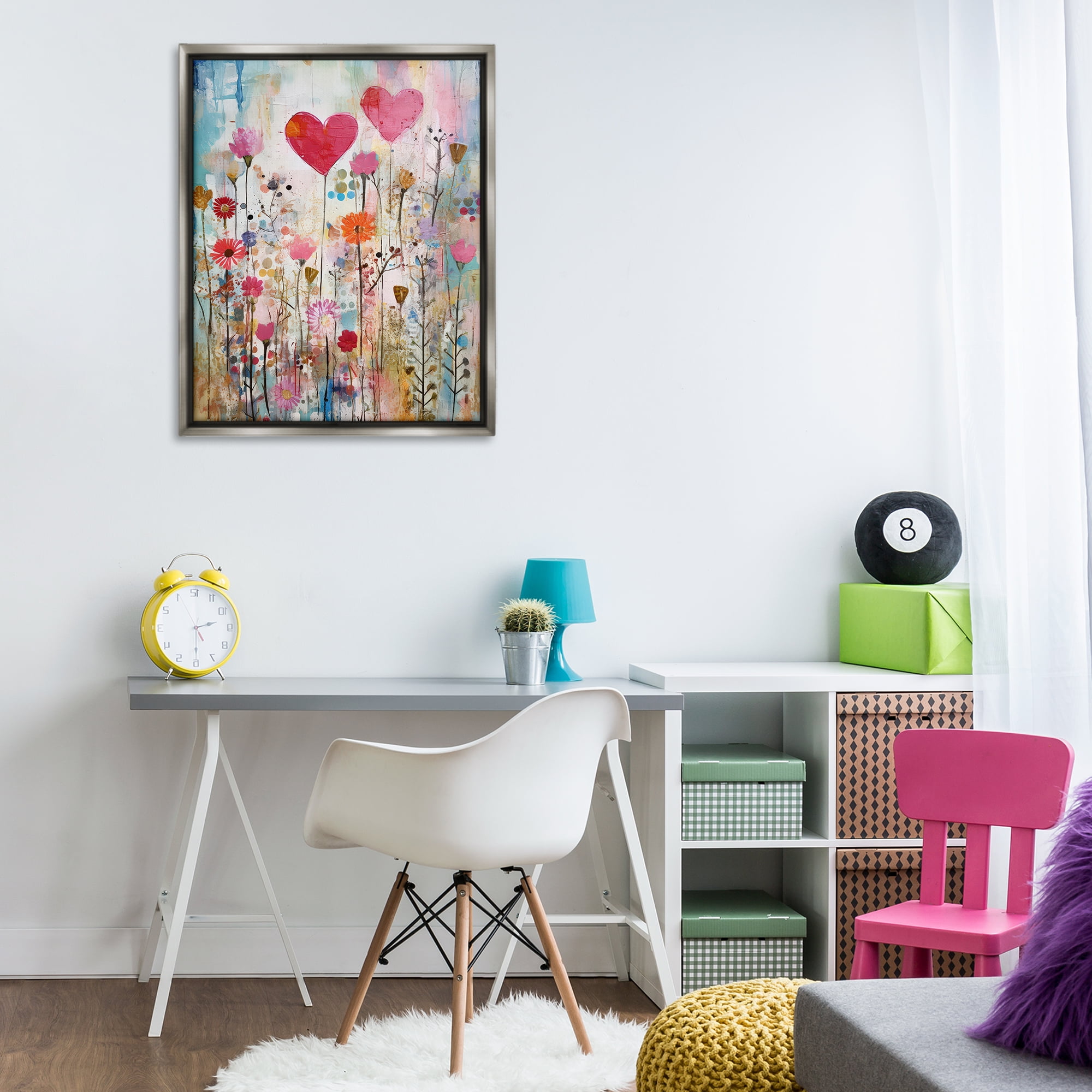 Stupell Industries Heart & Garden Collage Abstract Painting Gray Floater Framed Canvas Art Print Wall Art, 25 x 31