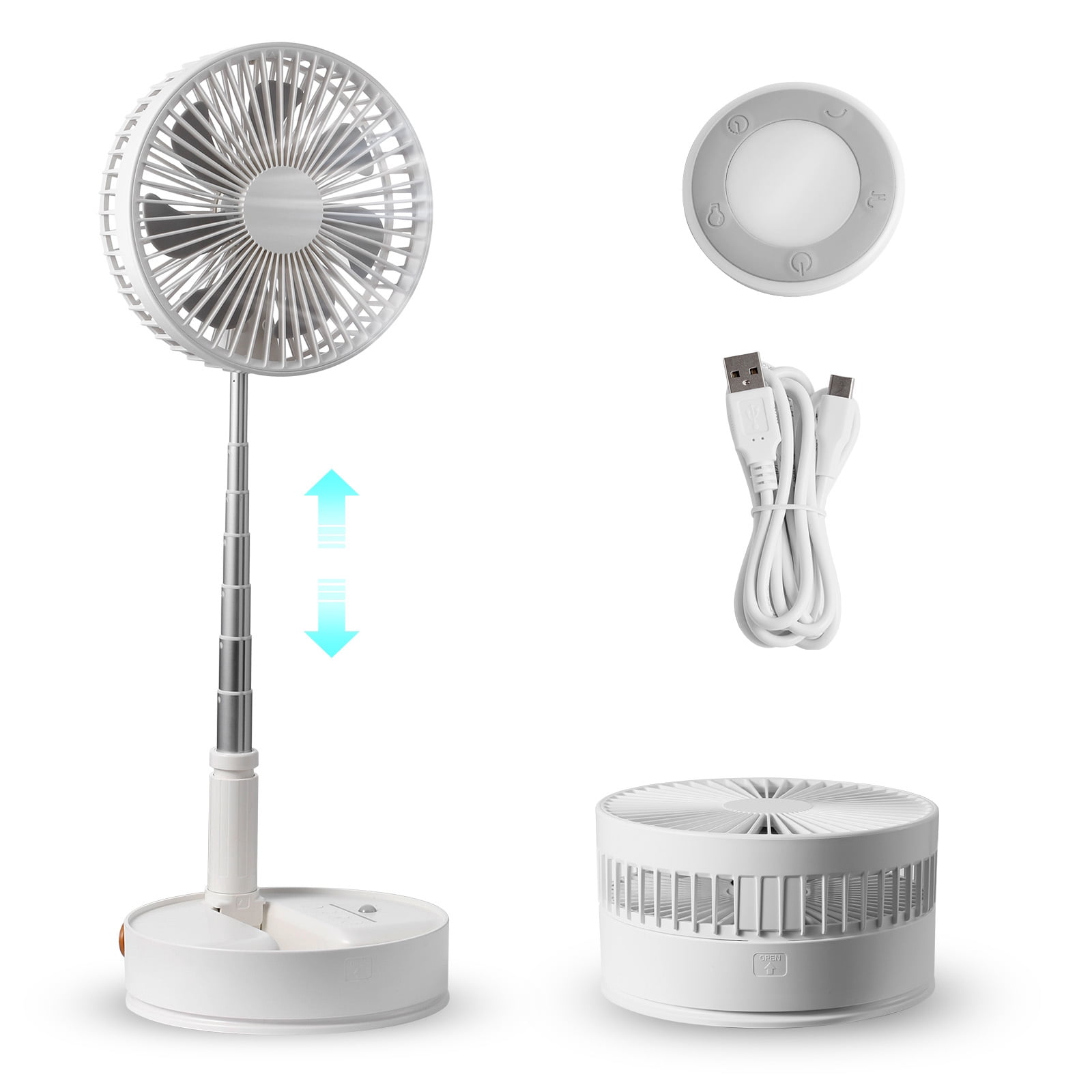 KFFKFF 3 in 1 Foldable Pedestal Fan, 7200mAh Rechargeable Portable Telescopic Fan, Foldable Oscillating Standing Fan with Remote Control Quiet Timer Fan for Home Kitchen Outdoor Camping