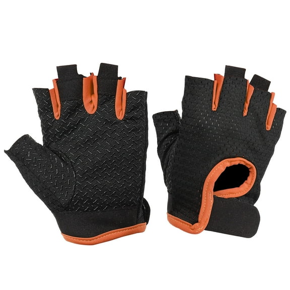 Uxcell Fishing Gloves Breathable Fingerless Fishing Sun Protection Gloves for Men Women, Black，Orange (L Size)
