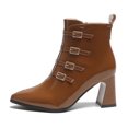 thumbnail image 4 of Botas de cuero con cremallera lateral y hebilla decorativa de tacón alto y punta estrecha para mujer a la moda de otoño Wmkox8yii hfjk1137, 4 of 9