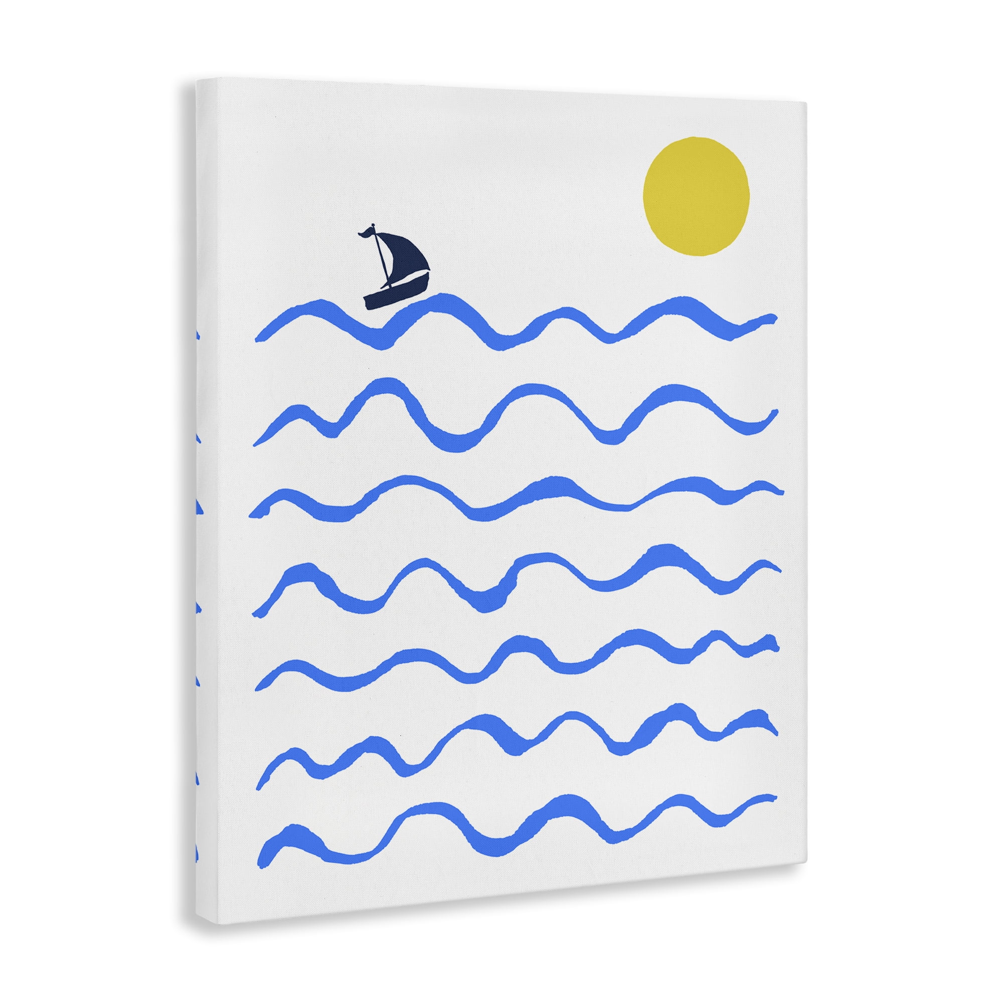 Stupell Industries Blue Waves & Sailboat Doodle Nautical & Beach Painting Wrapped Canvas Art Print Wall Art, 24 x 30